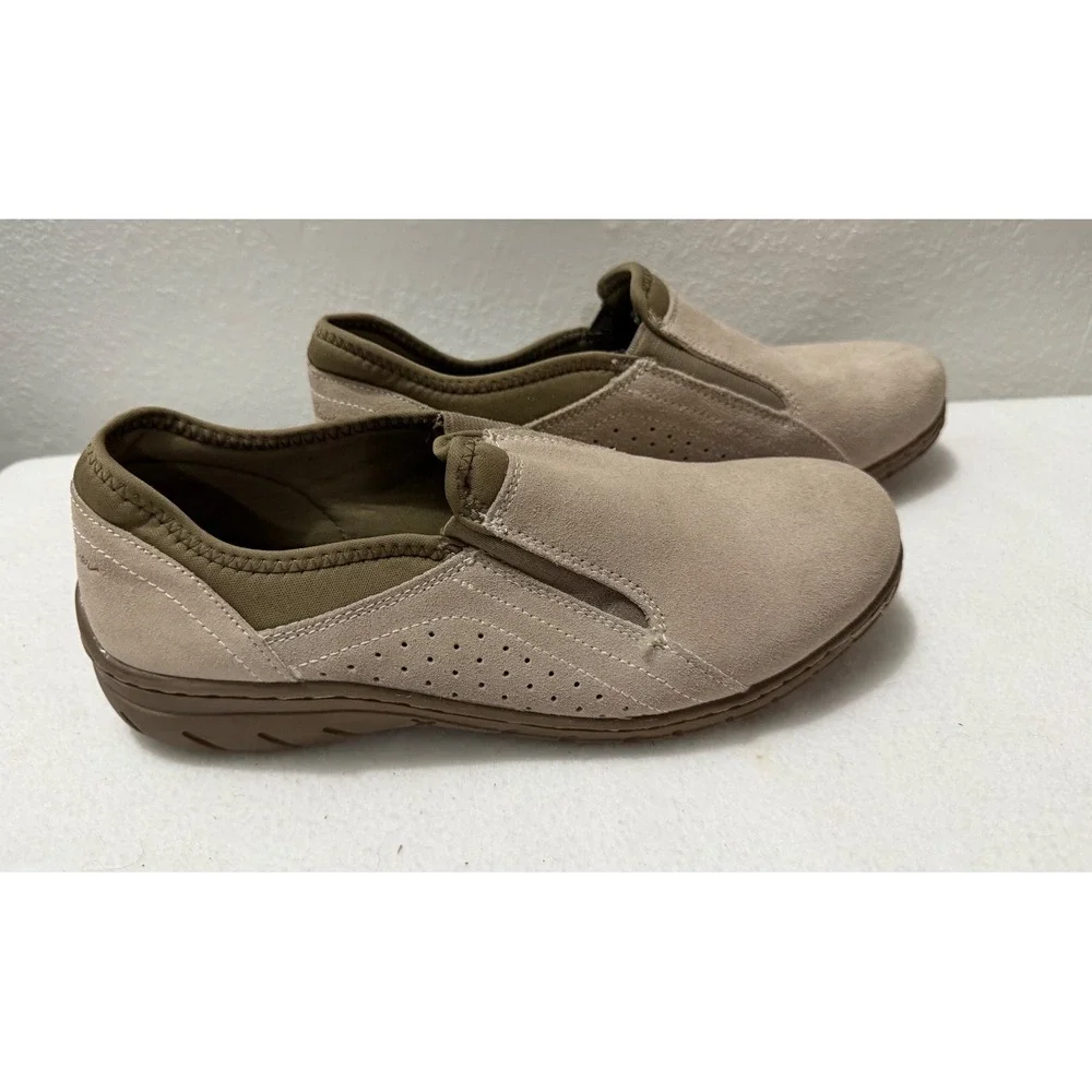 Eddie Bauer Birch Bay Tan Suede Leather Slip On Shoes Womens 9M Deep Cushioning